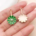 Pendentifs marguerites en émail vert montrant l'avant et l'arrière pour bijoux DIY - Fleur Ronde (12346) / 1 Pièce (15x26mm)