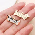 Lovely dachshund dog pendant charm in dalmatian print for DIY jewelry making crafts - Enamel Printed Walking Spotted Dachshund (27770) / 1 Piece/Pack (10x25.5mm) / Milky Apricot