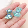 Pair of cute ice blue bear resin charms for DIY handmade necklace or earring accessories - AB Color Iridescent Bear (19743) / 1 Piece (24x17mm) / Lake Blue