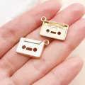 Pendentifs rétro en émail blanc et or en forme de cassette pour création de bijoux - Style de Cassette (27222) / 1 pièce (14x19mm) / Blanc