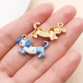Cartoon Dackel Hund Emaille Legierung Anhänger für DIY Schmuckherstellung Zubehör - Emaille Blume Dackel (27734) / 1 Stück (23.5x15mm) / Blau