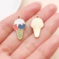Colorful enamel ice cream cone pendants for DIY jewelry making in gold alloy finish. - Green Tricolor Ice Cream (24677) / 1 Piece (24x12.5x1mm)