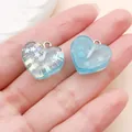 Cute light blue heart-shaped resin charms with glitter and stars for DIY jewelry - Transparent Glitter Sequin Heart (24319)