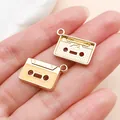Breloques de cassette rétro uniques en émail doré et pêche pour la création de bijoux - Style de Cassette (27225) / 1 pièce (14x19mm) / Jaune