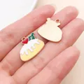 Hand-held alloy enamel dessert cake charms with red heart for DIY jewelry and keychain - Yellow White Heart Cake (24678)