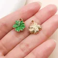 Trèfle à quatre feuilles en émail vert et breloques de fleurs dorées pour bijoux DIY - Fleur en Strass (16692) / 1 Pièce (12x14mm)