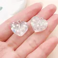 Translucent white heart resin pendant with glitter and star sequins for DIY jewelry - Glitter Heart (24318) / 1 Piece (17x18x8mm)