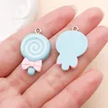 Handmade sweet light blue resin lollipop charms with pink bow for DIY jewelry making - Bow Lollipop (24470)