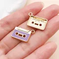 Pendentifs rétro en émail doré et violet en forme de cassette pour bijoux DIY - Cassette en Émail (27227) / 1 pièce (14x19mm) / Violet