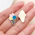 Detailed SKU view of colorful enamel ice cream cone charm with textured gold back - Pink Ice Cream (24684)