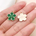 Pendentif fleur en émail vert pour bijoux DIY, montrant le devant et le dos rose - Fleur (17538) / 1 Pièce (14x17mm)