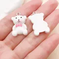 White resin bear charms with pink bow, front and back view for DIY accessories - Bow Bear (24541) / 1 Piece (25x15x6.5mm)