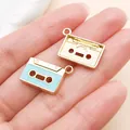 Magnifiques breloques en émail en forme de cassette pour la création de bijoux DIY - Cassette en Émail (27228) / 1 pièce (14x19mm) / Bleu lac