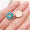 Kleine blauwe emaille madeliefje bloem hanger in roségoud finish voor DIY sieraden maken - Kleine Chrysant (14787)