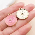 Pendentif décoratif disque vinyle en émail rose avec une finition en métal doré - Disque Rond en Émail - ROCK No.1 (27233) / 1 Pièce/Paquet (22x19mm) / Rose rosé