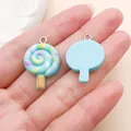 Ice blue resin lollipop charm with glitter swirl for DIY jewelry making accessories - Lake Blue Lollipop (24572)