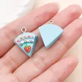 Cute light blue resin cake slice charm for DIY jewelry making and earring pendants - Triangle Strawberry Cake (24586)