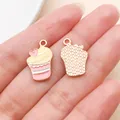 Cute pink and cream cupcake enamel charm pendant for creative DIY jewelry projects - Yellow Pink Heart Ice Cream (24696)