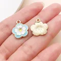 Handbediende hemelsblauwe emaille madeliefje bedeltjes voor doe-het-zelf sieraden - Vijfbladige Sakura (24821)