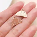 Miniature croissant shaped enamel charm pendant for DIY jewelry making and keychains - Coffee Brown Croissant (24702)