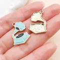 Breloques en émail phonographe vintage bleu clair pour fabrication de bijoux DIY - Gramophone (27245) / 1 Pièce (24x17mm) / Bleu lac