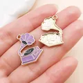 Pendentif rétro gramophone en émail violet pour bijoux DIY avec une finition dorée - Style de Gramophone (27249) / 1 Pièce (24x17mm) / Violet