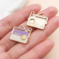 Breloques vintage en émail de radio or et violet pour la création de bijoux DIY - Style de Radio (27255) / Pack de 1 Pièce (19x20mm) / Violet