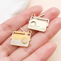Pendentif breloque radio vintage en émail or et jaune pour la création de bijoux DIY - Style de Radio (27256) / Pack de 1 Pièce (19x20mm) / Jaune
