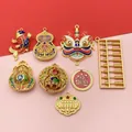 Detailed macro view of assorted traditional Chinese gold-toned DIY jewelry pendants - Dancing Lion Gourd Pendant Set / 8 Pieces/Pack