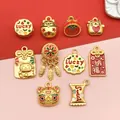 Collection of gold-plated enamel lucky cat and fortune charms for DIY jewelry making - Lucky Star Cat Set (SN1167) / 10-Piece Set