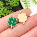Gold-plated green enamel four-leaf clover charms for DIY jewelry making accessories - Enamel Four-Leaf Clover (13351) / 1 Piece/Pack (11x18mm) / Turquoise