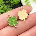 Green enamel four-leaf clover charms in gold finish for St. Patrick's Day DIY jewelry - Enamel Four-Leaf Clover (13352) / 1 Piece/Pack (11x18mm) / Grass Green