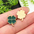 Green enamel four-leaf clover charm pendant for DIY jewelry making and crafts - Enamel Four-Leaf Clover (13353) / 1 Piece/Pack (11x18mm) / Dark Green