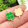 Green shamrock four-leaf clover enamel charm with gold-plated finish for DIY jewelry - Enamel Four-Leaf Clover (13354) / 1 Piece/Pack (11x18mm) / Fruit Green