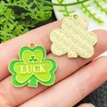 Vibrant green enamel shamrock clover charm with LUCK text for DIY jewelry accessory crafting - Enamel Shamrock LUCK (18448) / 1 Piece (25x23mm)