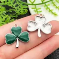 Green enamel and silver shamrock charms for DIY jewelry making and Saint Patrick's Day - Enamel Shamrock (18452) / 1 Piece (22x23mm)