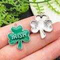 Green enamel Irish shamrock clover pendant charm for DIY jewelry making - Enamel Shamrock IRISH (18454) / 1 Piece (19x24mm)