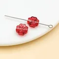 Cuentas espaciadoras trébol rojo 10mm para pulseras DIY, textura translúcida - Rojo Transparente con Escamas Doradas