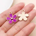 Pendentif fleur en émail violet avec dos quadrillé doré pour création de bijoux. - Fleur (17540)