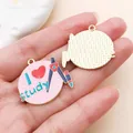 Enamel 'I Study' heart and compass charm for DIY jewelry accessories and graduation gifts - Pink Round I study (27453)