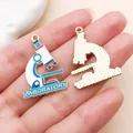 Enamel microscope charm pendant with LABORATORY text for DIY jewelry making accessories - Blue Microscope (27454)