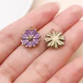 Breloques fleur marguerite émail violet avec dos doré texturé pour bijoux DIY - Marguerite (19603)