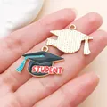 Gold-plated enamel graduation cap charms for DIY jewelry making and student gifts - Red STUDENT Cap (27458)