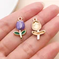Pendentif en émail tulipe violette pour la fabrication de bijoux DIY et de boucles d'oreilles - Tulipe (23516)