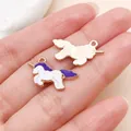 Detailed enamel unicorn pendant with gold plating for DIY jewelry making accessories - Running Unicorn (9931) / 1 Piece/Pack (14x17mm) / Purple And White
