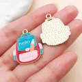 Backpack shaped enamel charm pendant for DIY jewelry making in pink and blue color - Red Book/Bag (27465)