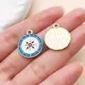 Detaillierter nautischer Kompass Emaille-Anhänger für die DIY-Schmuckherstellung - Blauer Emaille Runder Kompass (27417) / 1 Stück (20x17mm)