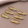 Gold-plated copper earring hooks with clear zircon for DIY jewelry making - 1 Piece (10x19mm)