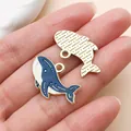Blau-weiße Wal-Anhänger aus Emaille und Goldlegierung für DIY-Schmuckherstellung - 1 Stück/Packung (14.5x26mm)