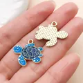 Blauer Emaille Meeresschildkröten-Anhänger aus Legierung für DIY-Schmuck und Basteln - 1 Stück (19x21mm)